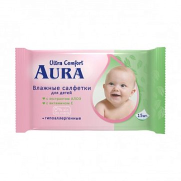 Aura (Аура) салфетки влажные детские Ультра комфорт 15 шт