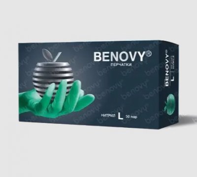 Купить перчатки benovy смотровые нитриловые нестерильные неопудрен текстурир на пальцах размер l 50 пар, зеленые в Ваде