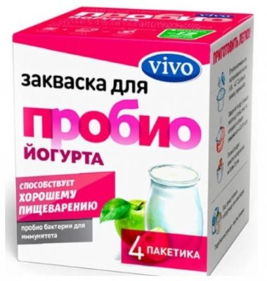 Купить vivo (виво) закваска для пробио йогурта, пакетики 0,5г, 4 шт в Ваде