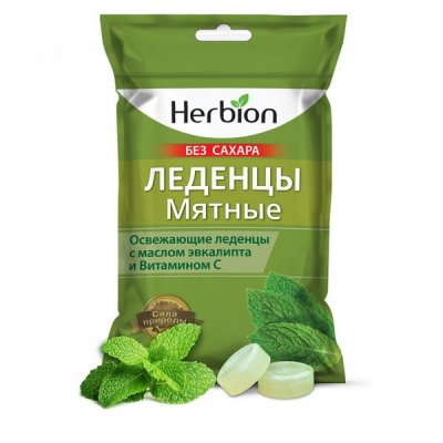 Купить herbion (хербион), леденцы с маслом эвкалипт и витамином с мятные без сахара, пакет 62,5г в Ваде