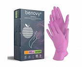 Купить перчатки benovy смотровые нитриловые нестерильные неопудрен текстурир с однократной хлорацией размер l 50 пар, розовые в Ваде