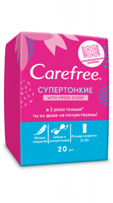 Купить carefree (кэфри) прокладки ежедневные супер тонкие фреш scent ароматизированные 20шт в Ваде