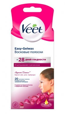 Купить veet easy-gelwax (вит) восковые полоски для лица с ароматом бархатной розы, 20 шт в Ваде