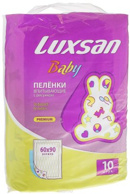 Купить luxsan baby (люксан) пеленки впитывающие для новорожденных с рисунком 60х90см, 10 шт в Ваде