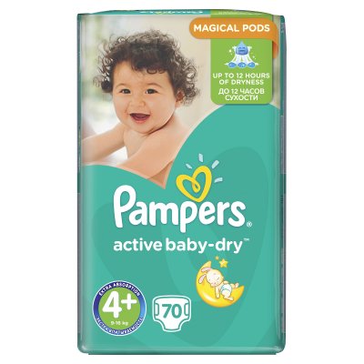 Купить pampers active baby (памперс) подгузники 4+ макси+ 10-15кг, 70шт в Ваде