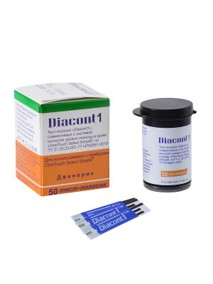 Купить тест-полоски diacont 1 (диаконт1), совместимые с системами контроля уровня глюкозы в крови onetouch select simple, 50шт в Ваде