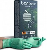 Купить перчатки смотровые benovy нитриловые нестерильные неопудренные хлорированные m 50 пар, зеленый в Ваде