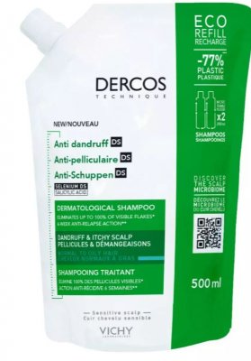 Купить vichy dercos (виши) шампунь-уход против перхоти для нормальных и жирных волос, сменный блок 500мл в Ваде