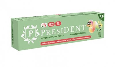 Купить президент (president) зубная паста для детей 3-6лет фрутовый микс, 43г 50rda в Ваде