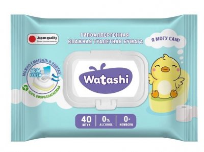 Купить watashi (ваташи) бумага туалетная влажная для детей с рождения, шт в Ваде