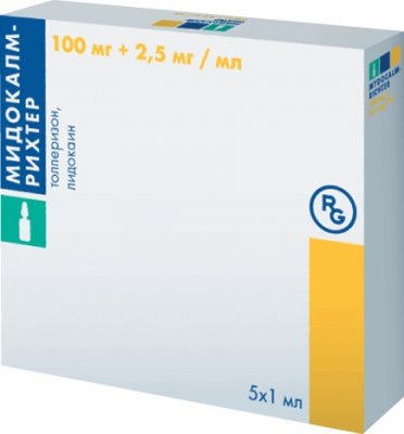 Купить мидокалм-рихтер, раствор для внутримышечного введения 100 мг+2,5 мг/мл, ампула 1мл 5шт в Ваде