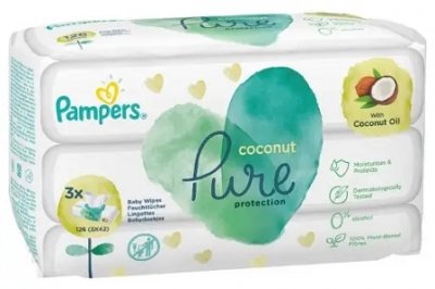 Купить pampers рure protection coconut (памперс) салфетки влажные, 42шт (в комплекте 3 упаковки) в Ваде