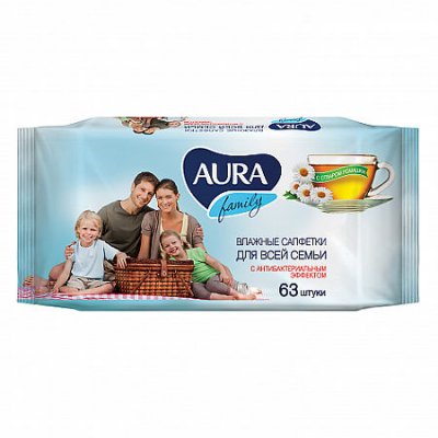 Купить aura (аура) салфетки влажные family для всей семьи антибактериальные 63шт в Ваде