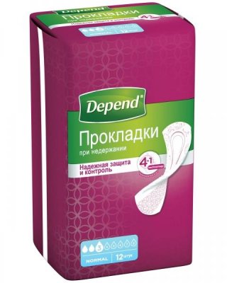 Купить depend (депенд) прокладки при недержании для женщин нормал, 12 шт в Ваде