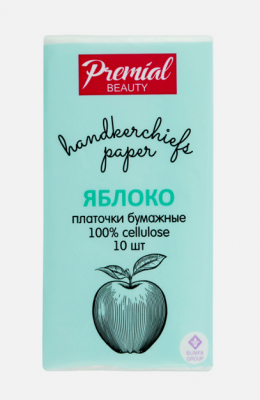 Купить premial (премиал) платочки бумажные трехслойные белые с ароматом зеленого яблока, 10 шт в Ваде