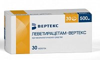 Купить леветирацетам-вертекс, таблетки покрытые пленочной оболочкой 500 мг, 30 шт в Ваде