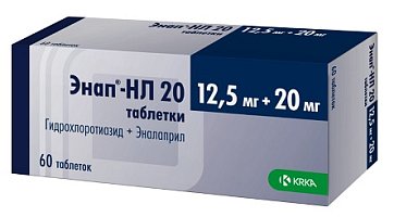 Энап-НЛ, таблетки 20мг+12,5мг, 60 шт