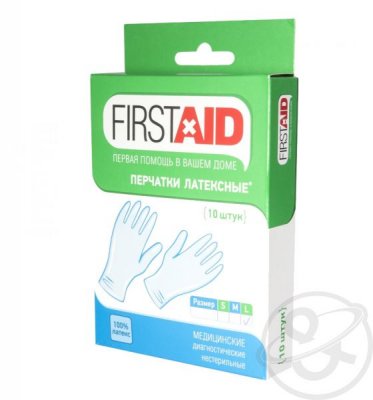 Купить перчатки first aid смотр. н/стер. латекс. опудр., l №10(tg medical, малайзия) в Ваде