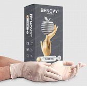 Купить перчатки benovy смотровые латексные нестерильные опудренные текстурированные на пальцах, размер s 50 пар в Ваде