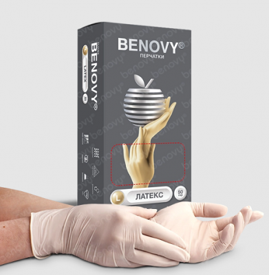 Купить перчатки benovy латексные нестерильные неопудренные текстурир на пальцах хлорированные размер l 50 пар в Ваде