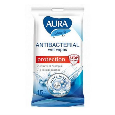 Купить aura (аура) салфетки влажные антибактериальные 15шт в Ваде