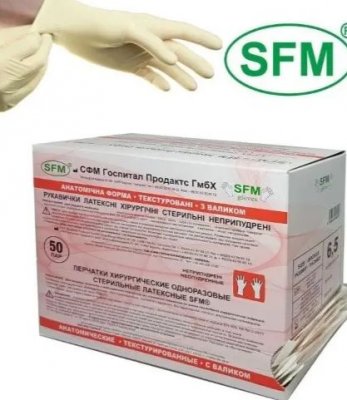 Купить перчатки sfm хирургические латексные стерильные неопудрен текстурир размер 6,5 натуральные, 50 пар в Ваде