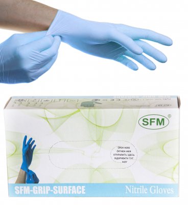 Купить перчатки sfm смотровые нестерильные нитриловые неопудрен текстурир размер l, 100 пар, голубые в Ваде